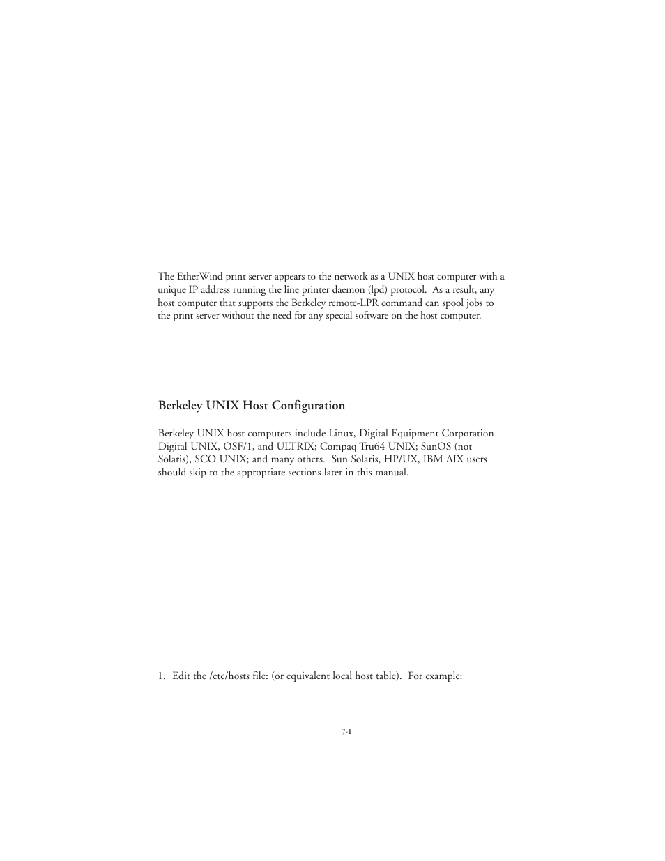 Unix network configuration, Berkeley unix host configuration | TROY Group EtherWind 802.11b User Manual | Page 33 / 60