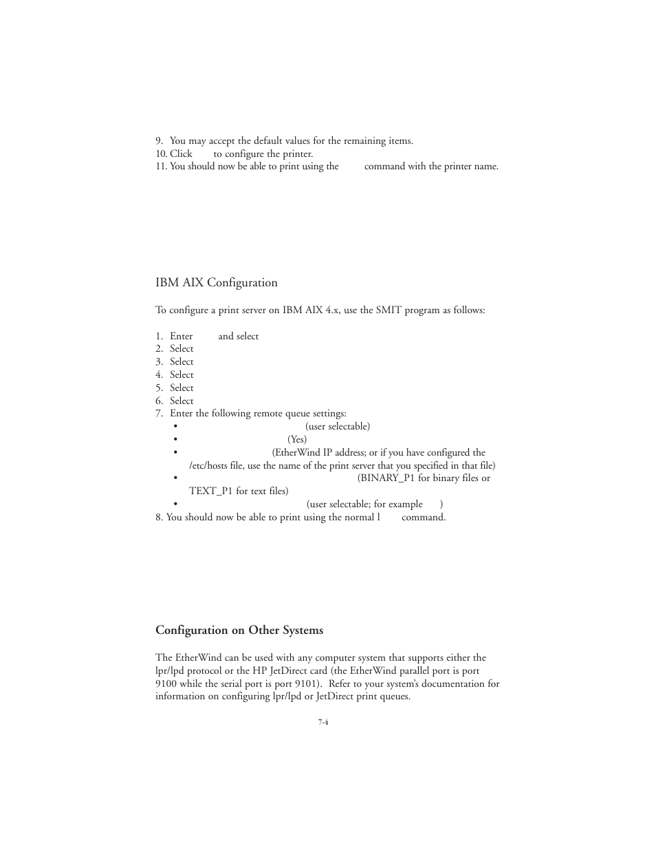 Ibm aix configuration, Configuration on other systems | TROY Group EtherWind 802.11b User Manual | Page 36 / 60