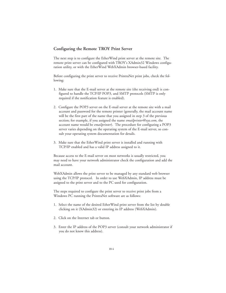 Configuring the remote troy print server | TROY Group EtherWind 802.11b User Manual | Page 44 / 60