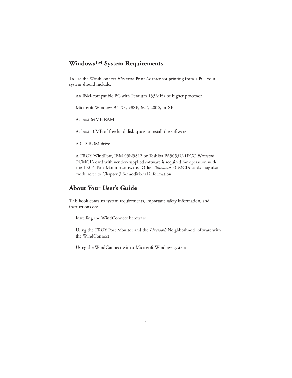 Windows, System requirements, About your user’s guide | TROY Group Bluetooth Print Adapter User Manual | Page 6 / 34