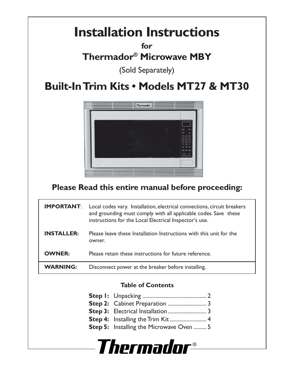 Thermador MT27 User Manual | 8 pages