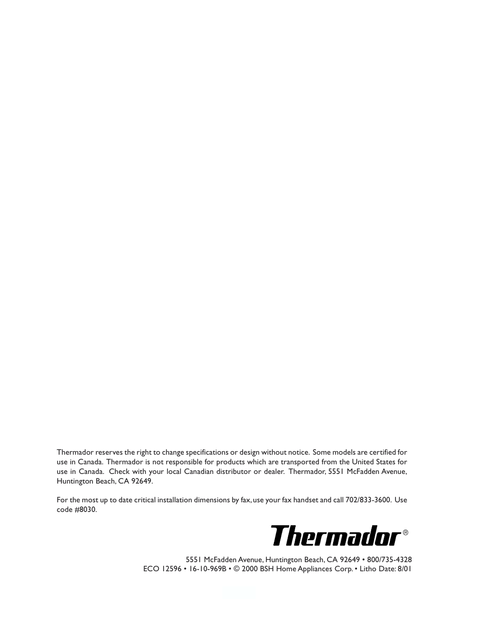 Thermador MT27 User Manual | Page 8 / 8