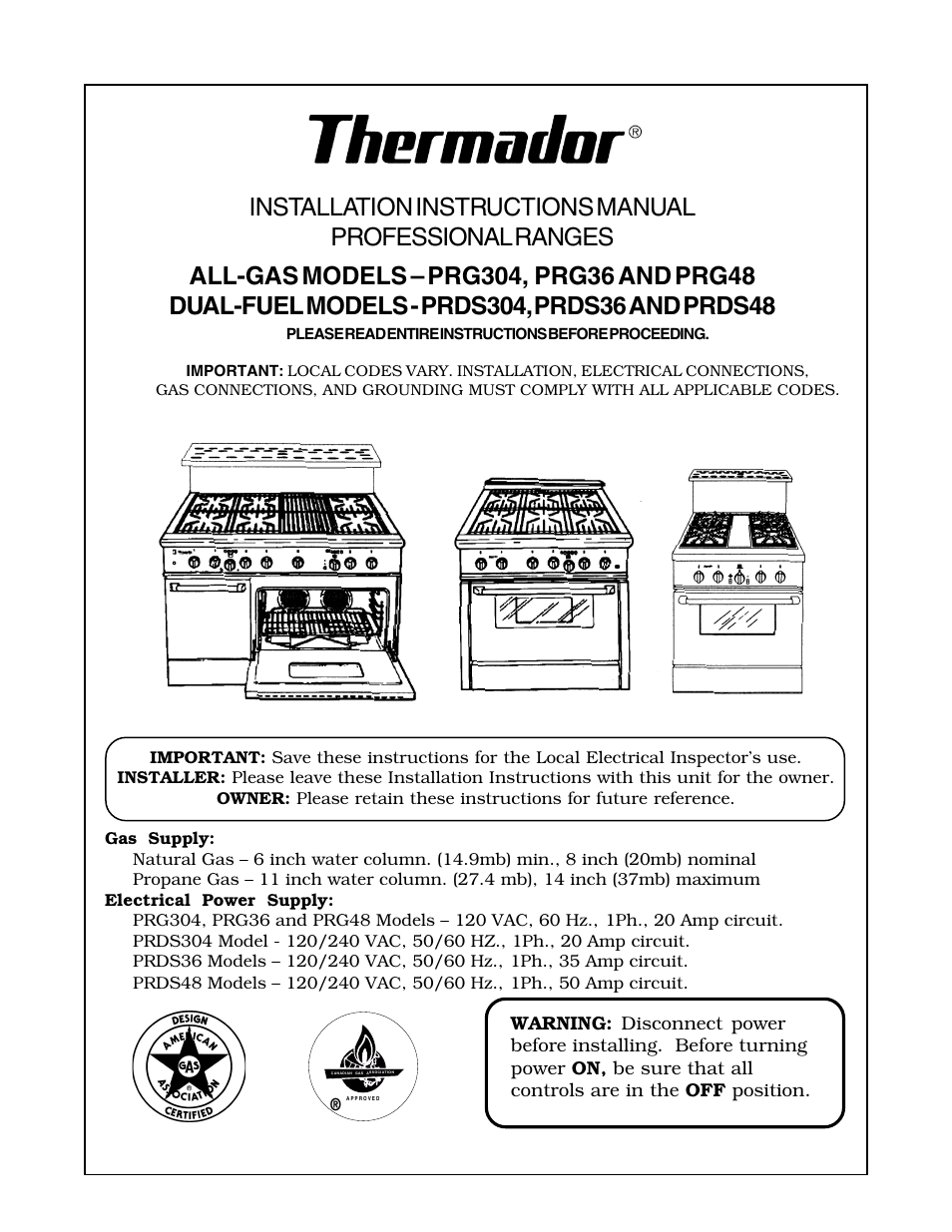 Thermador PRDS304 User Manual | 28 pages