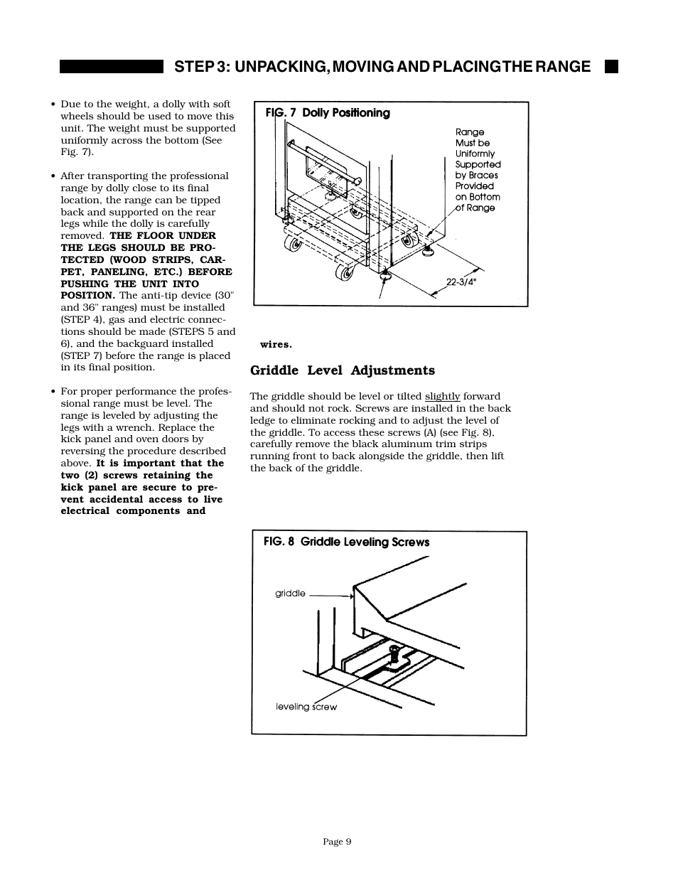 Step 3: unpacking, moving and placing the range | Thermador PRDS304 User Manual | Page 11 / 28