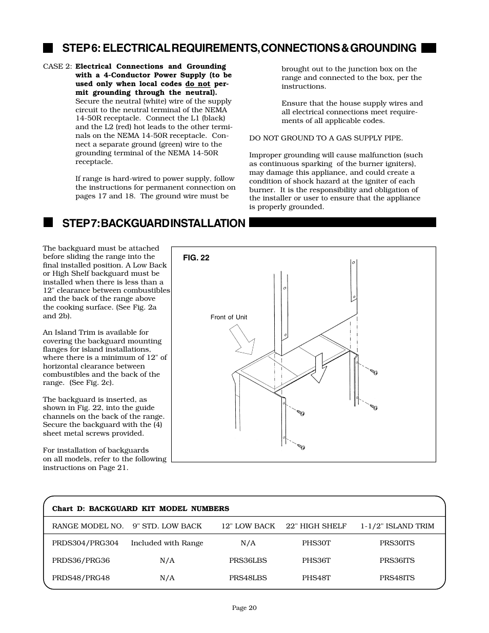 Step 7: backguard installation | Thermador PRDS304 User Manual | Page 22 / 28