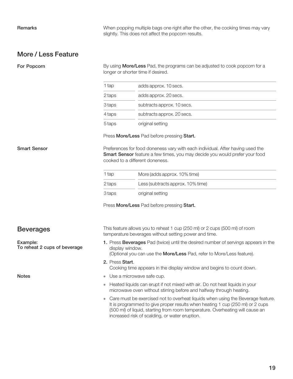 More / less feature, Beverages | Thermador AN AMERICAN ICON MBEB User Manual | Page 19 / 124