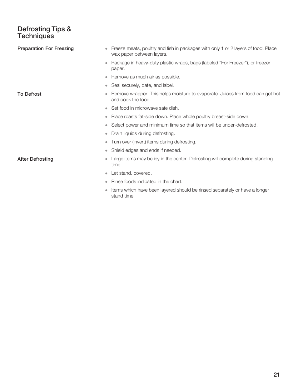 Defrosting tips & techniques | Thermador AN AMERICAN ICON MBEB User Manual | Page 21 / 124