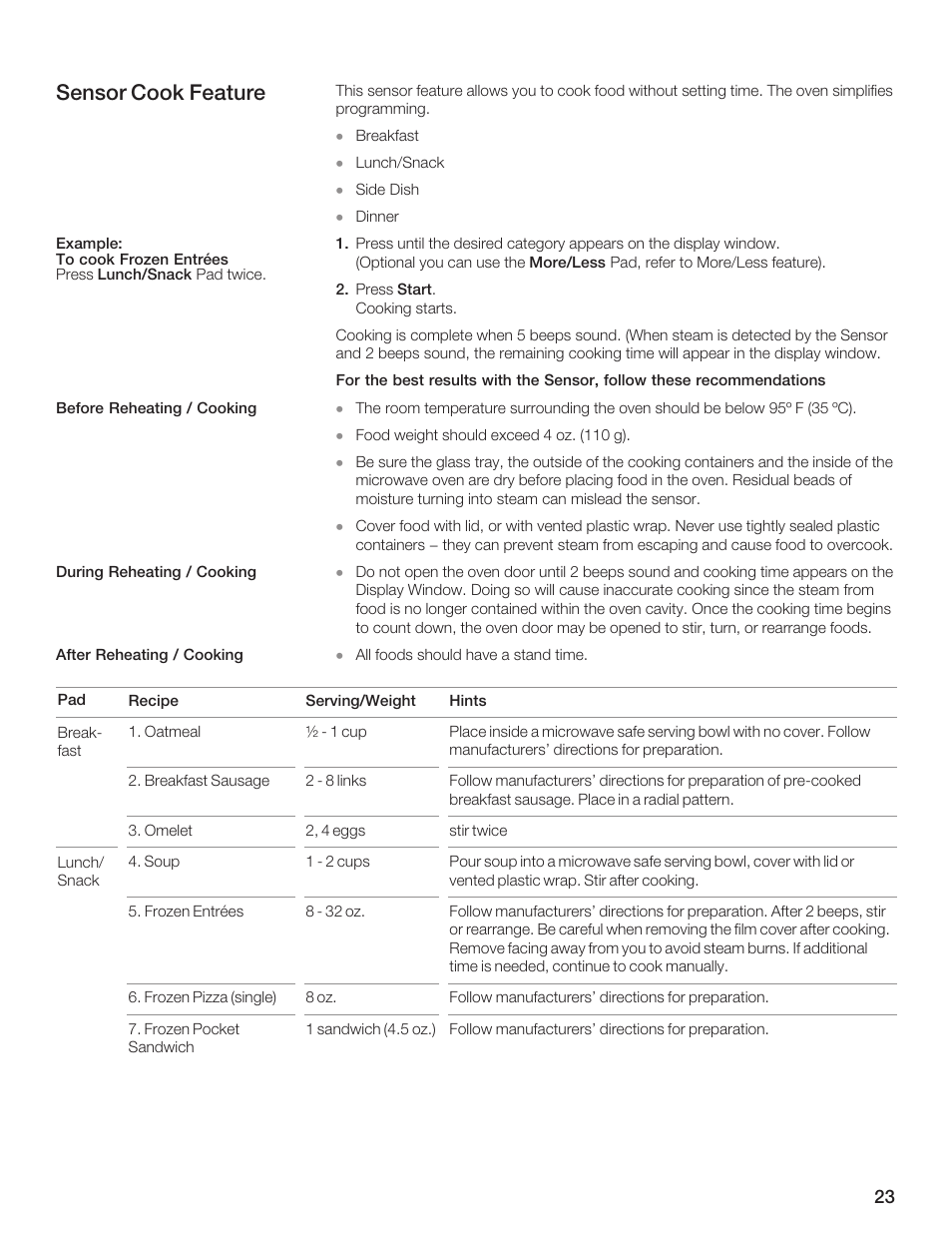 Sensor cook feature | Thermador AN AMERICAN ICON MBEB User Manual | Page 23 / 124