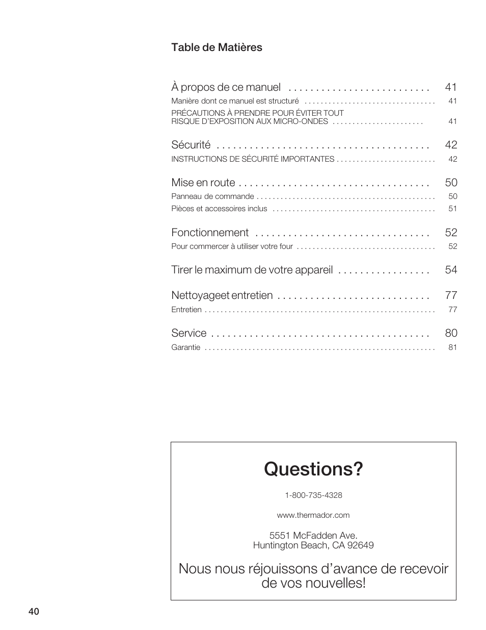 Questions | Thermador AN AMERICAN ICON MBEB User Manual | Page 40 / 124