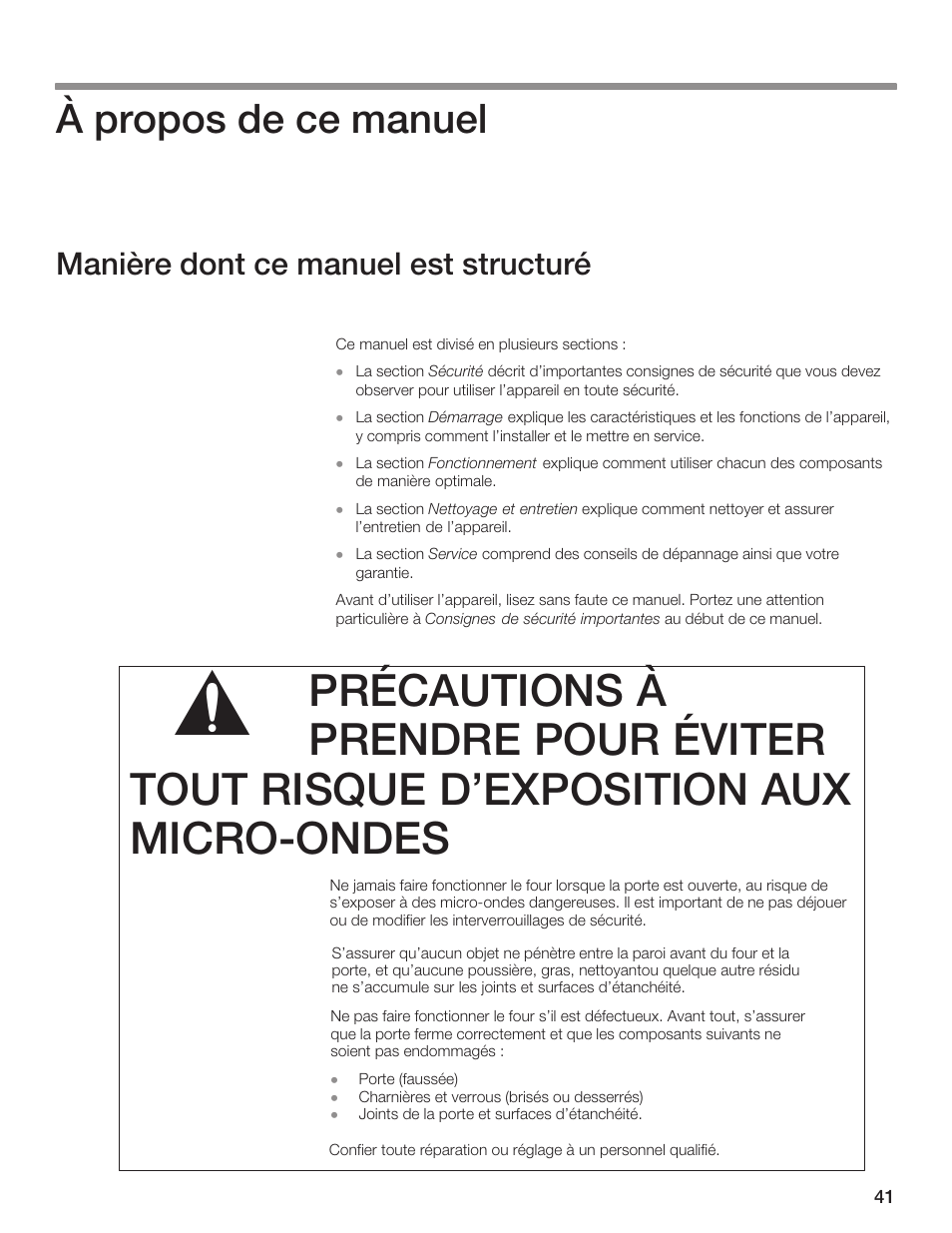 À propos de ce manuel, Manière dont ce manuel est structuré | Thermador AN AMERICAN ICON MBEB User Manual | Page 41 / 124