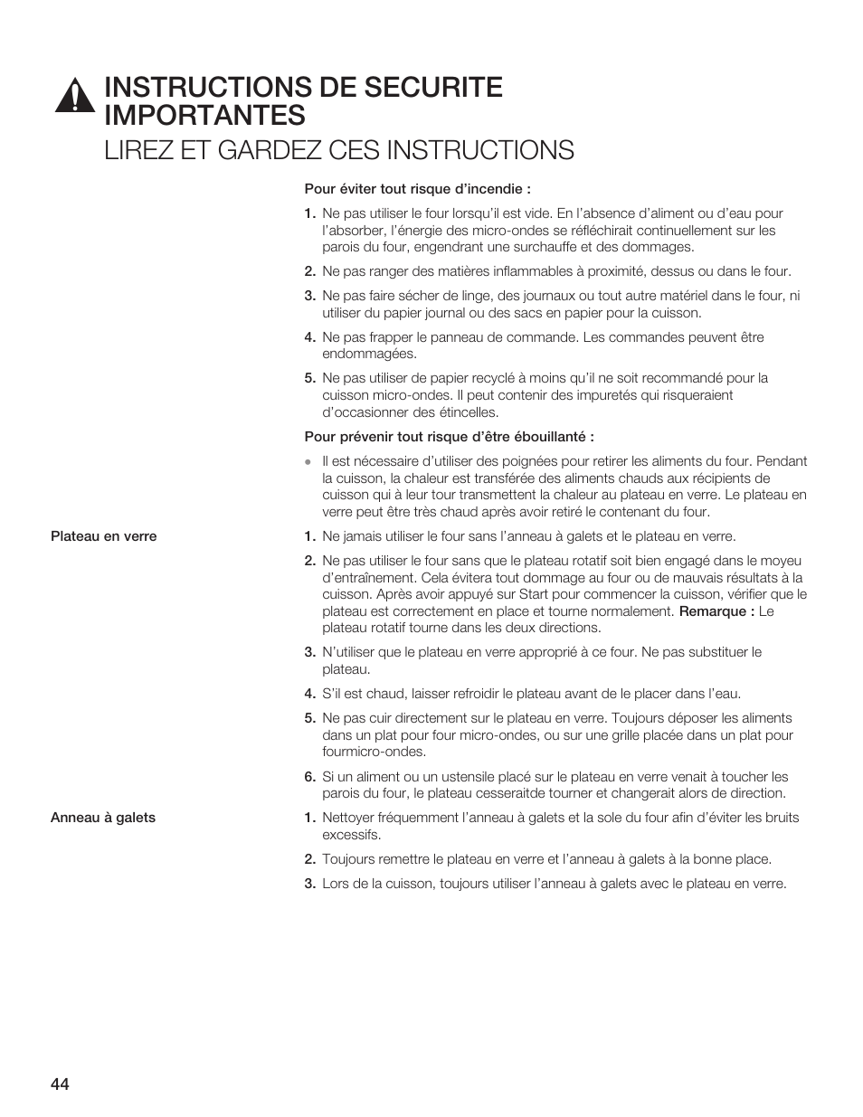 Instructions de sécurité importantes, Lirez et gardez ces instructions | Thermador AN AMERICAN ICON MBEB User Manual | Page 44 / 124