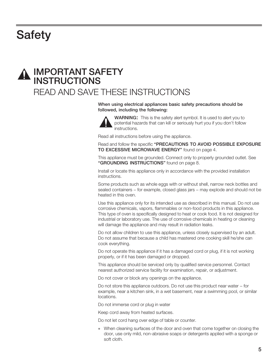 Safety, Important safety instructions, Read and save these instructions | Thermador AN AMERICAN ICON MBEB User Manual | Page 5 / 124