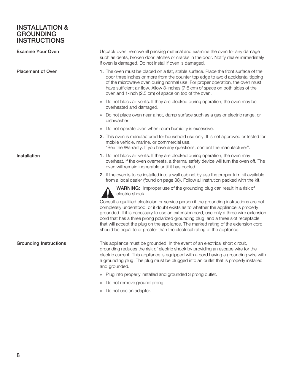 Installation & grounding instructions | Thermador AN AMERICAN ICON MBEB User Manual | Page 8 / 124