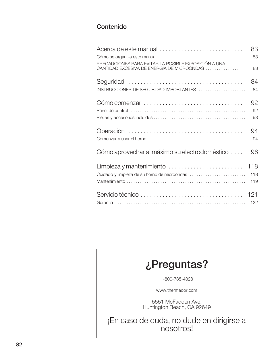 Preguntas, En caso de duda, no dude en dirigirse a nosotros | Thermador AN AMERICAN ICON MBEB User Manual | Page 82 / 124