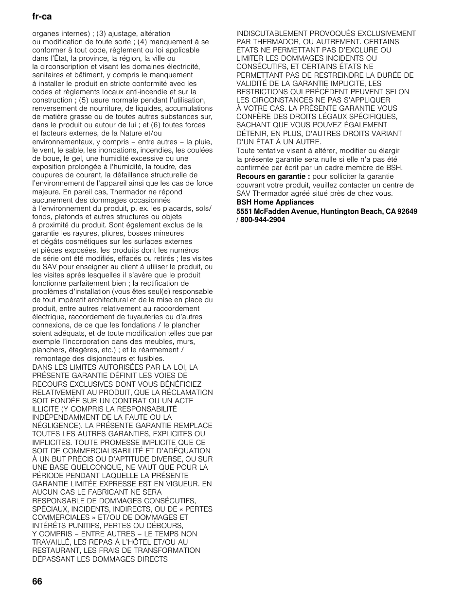 Fr-ca 66 | Thermador T36BB User Manual | Page 66 / 67