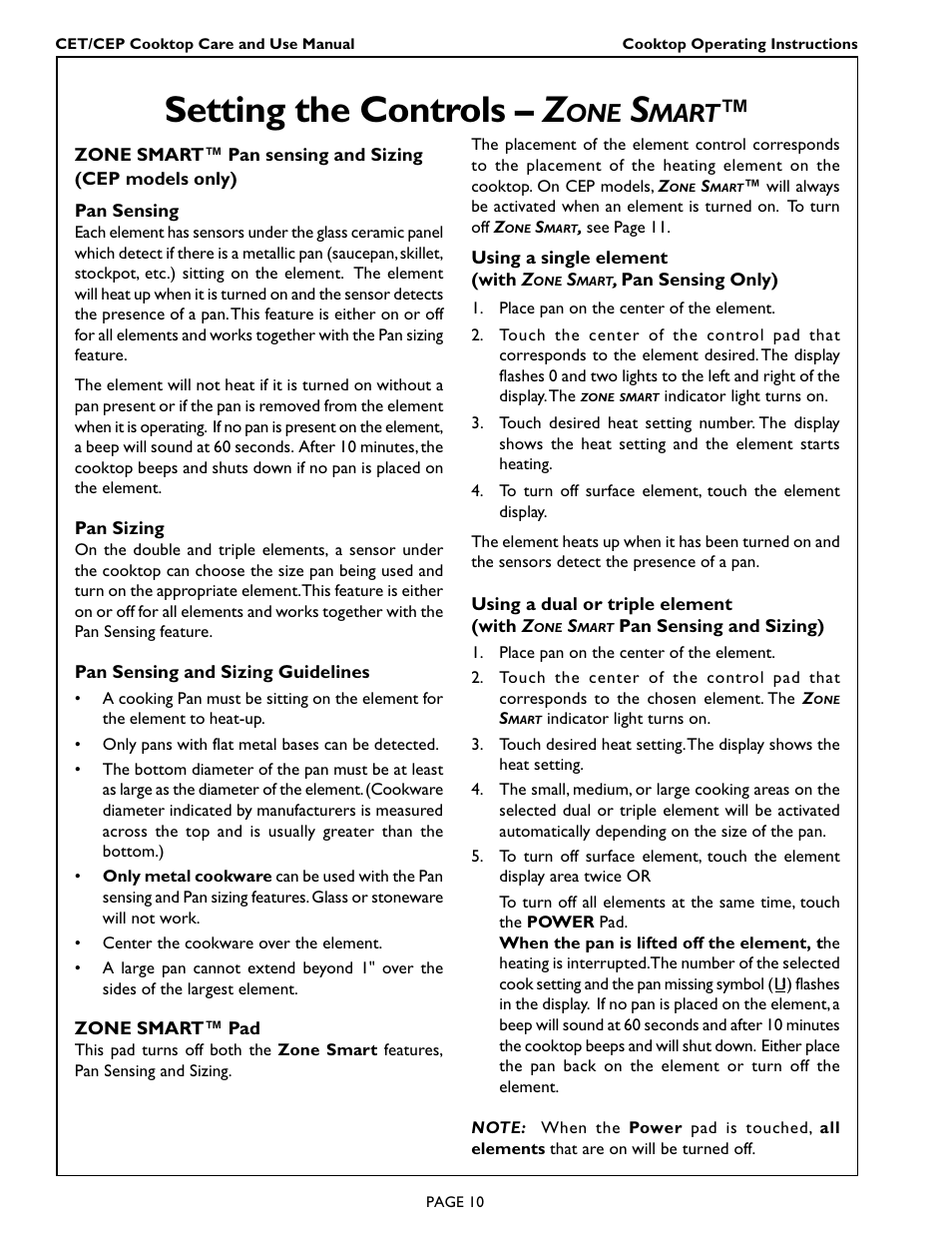 Setting the controls – z, Mart | Thermador CEP456 User Manual | Page 12 / 20