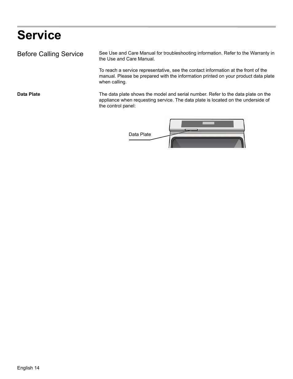 Service, Before calling service, Data plate | Thermador ME272 User Manual | Page 16 / 48