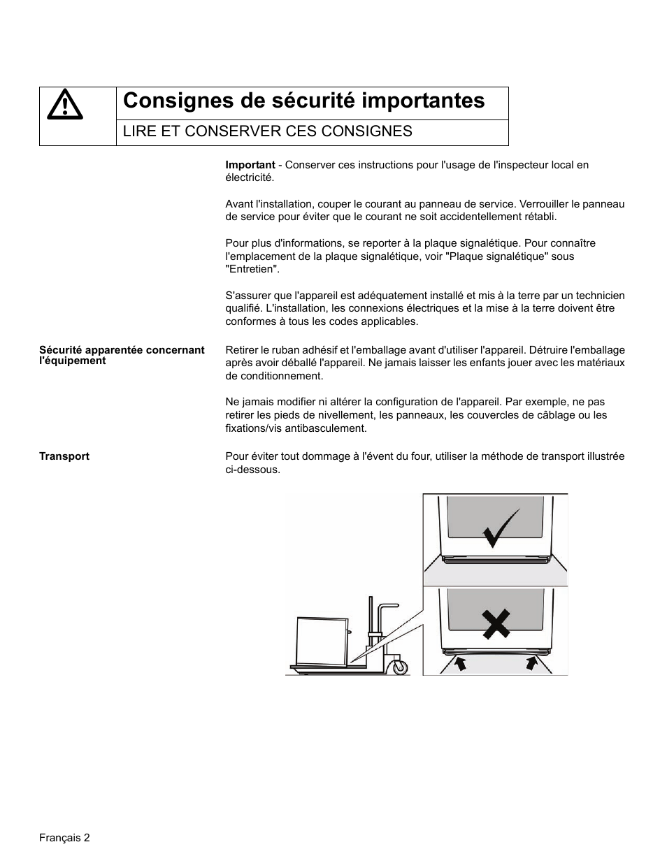 Consignes de sécurité importantes, Lire et conserver ces consignes, Sécurité apparentée concernant l'équipement | Transport | Thermador ME272 User Manual | Page 19 / 48