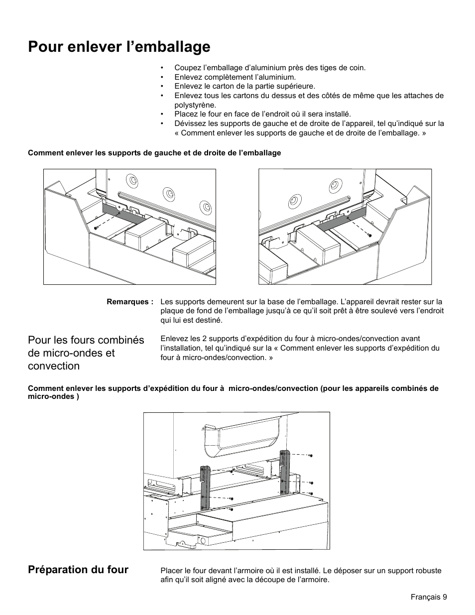 Pour enlever l’emballage, Remarques, Préparation du four | Thermador ME272 User Manual | Page 26 / 48