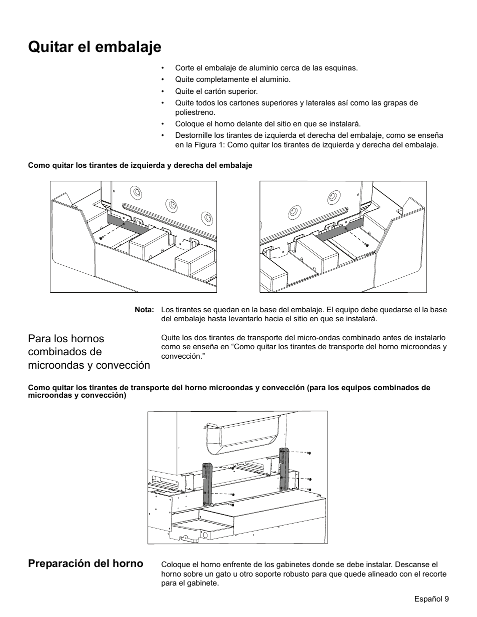 Quitar el embalaje, Nota, Preparación del horno | Thermador ME272 User Manual | Page 41 / 48