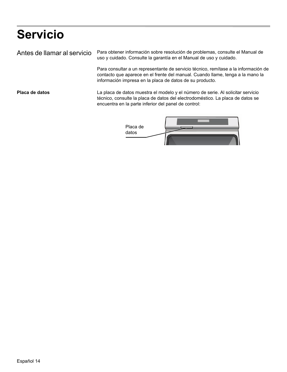 Servicio, Antes de llamar al servicio, Placa de datos | Thermador ME272 User Manual | Page 46 / 48