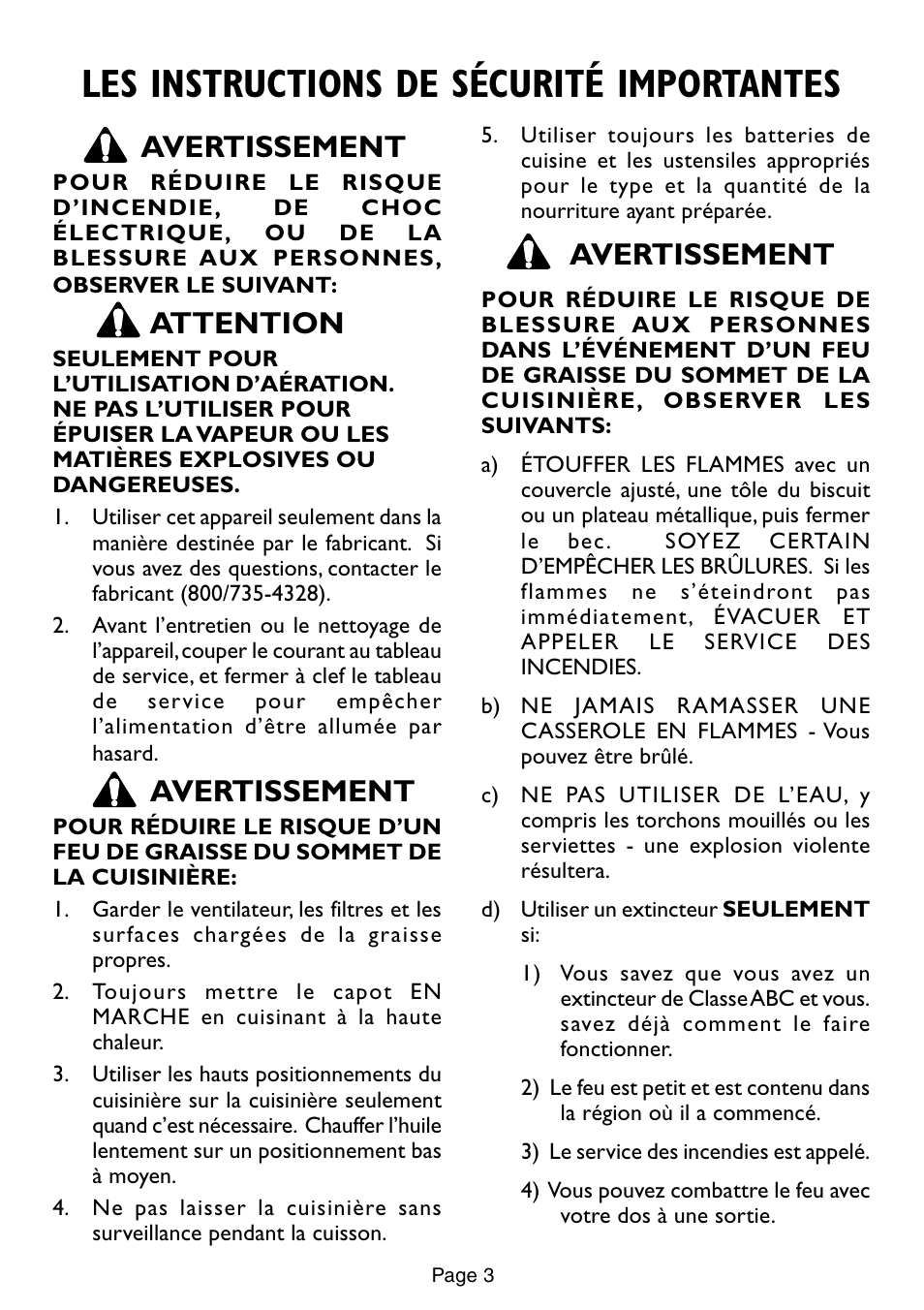 Les instructions de sécurité importantes, Avertissement, Attention | Thermador HSW User Manual | Page 3 / 16