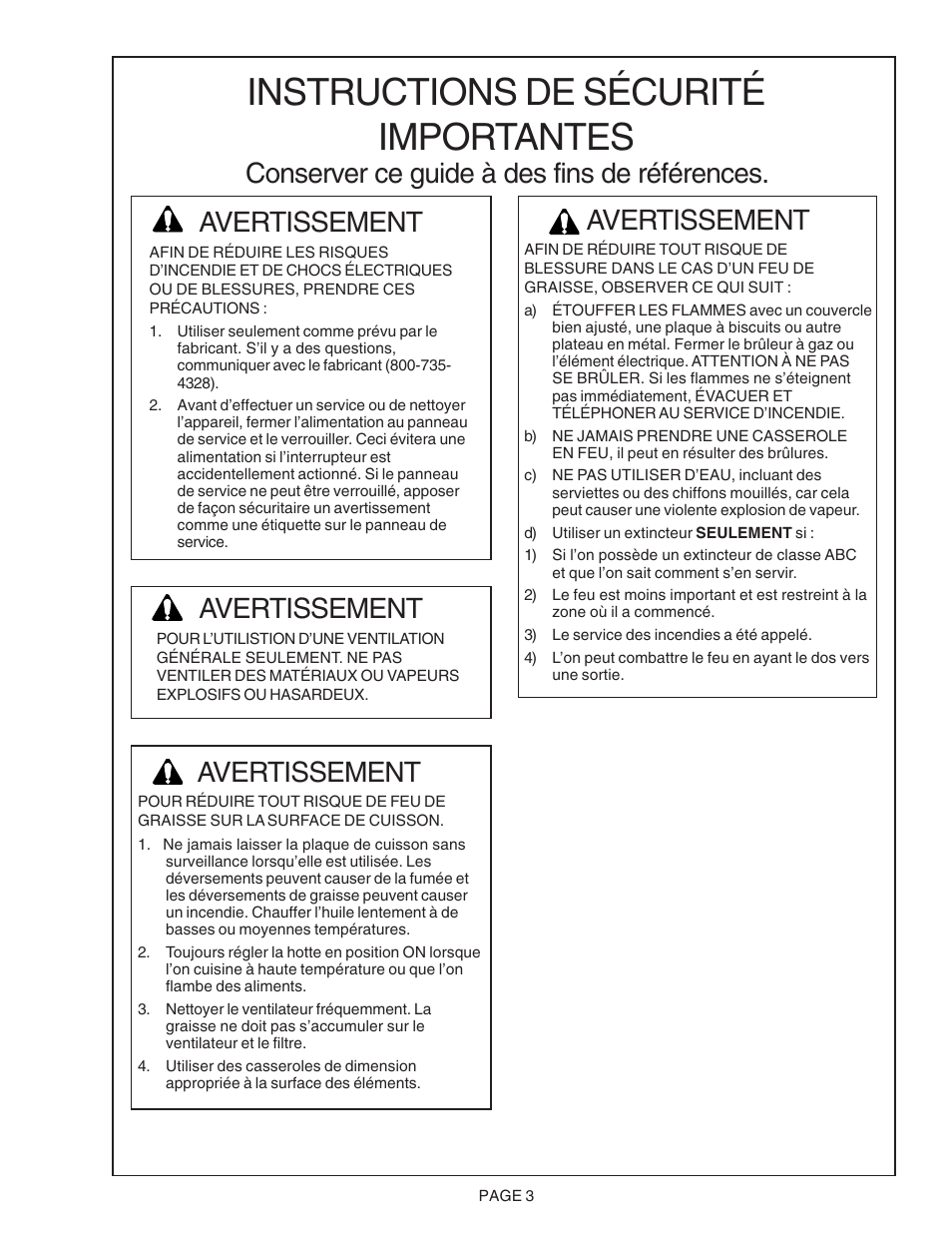 Instructions de sécurité importantes, Avertissement | Thermador PH48CS User Manual | Page 11 / 24