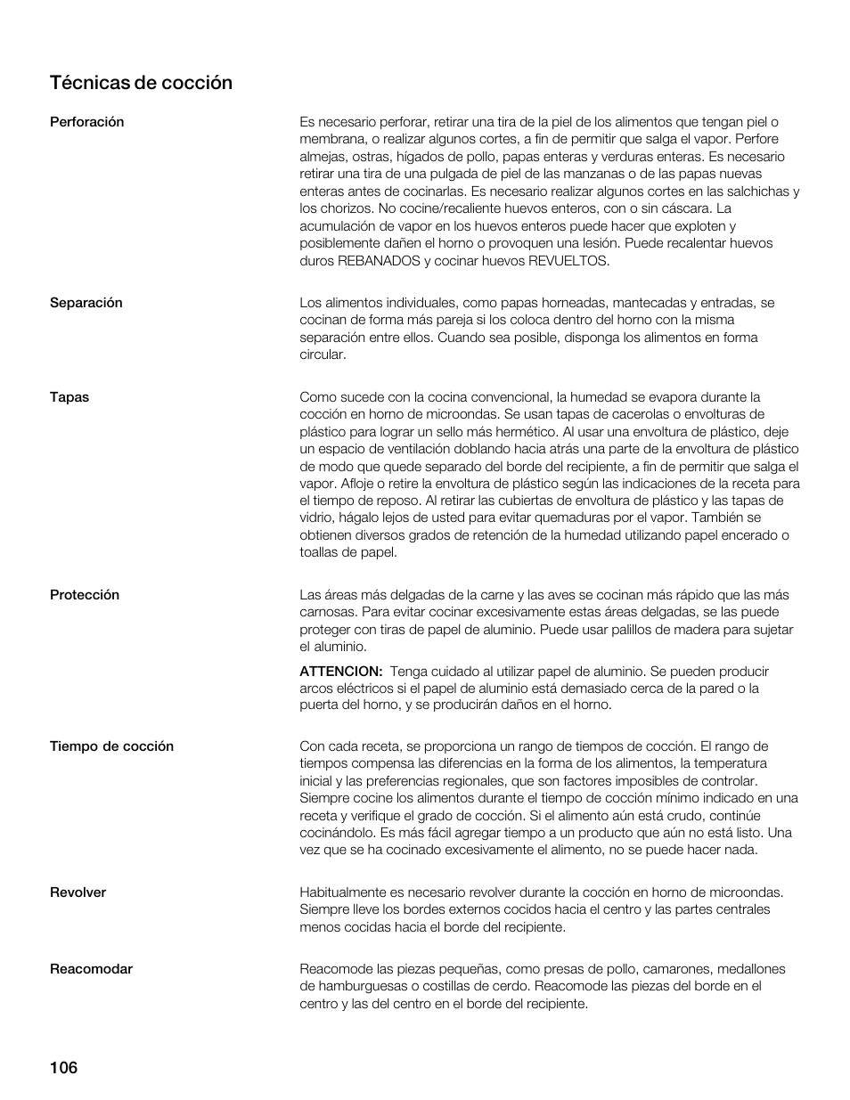 Técnicas de cocción | Thermador MBEW User Manual | Page 106 / 124
