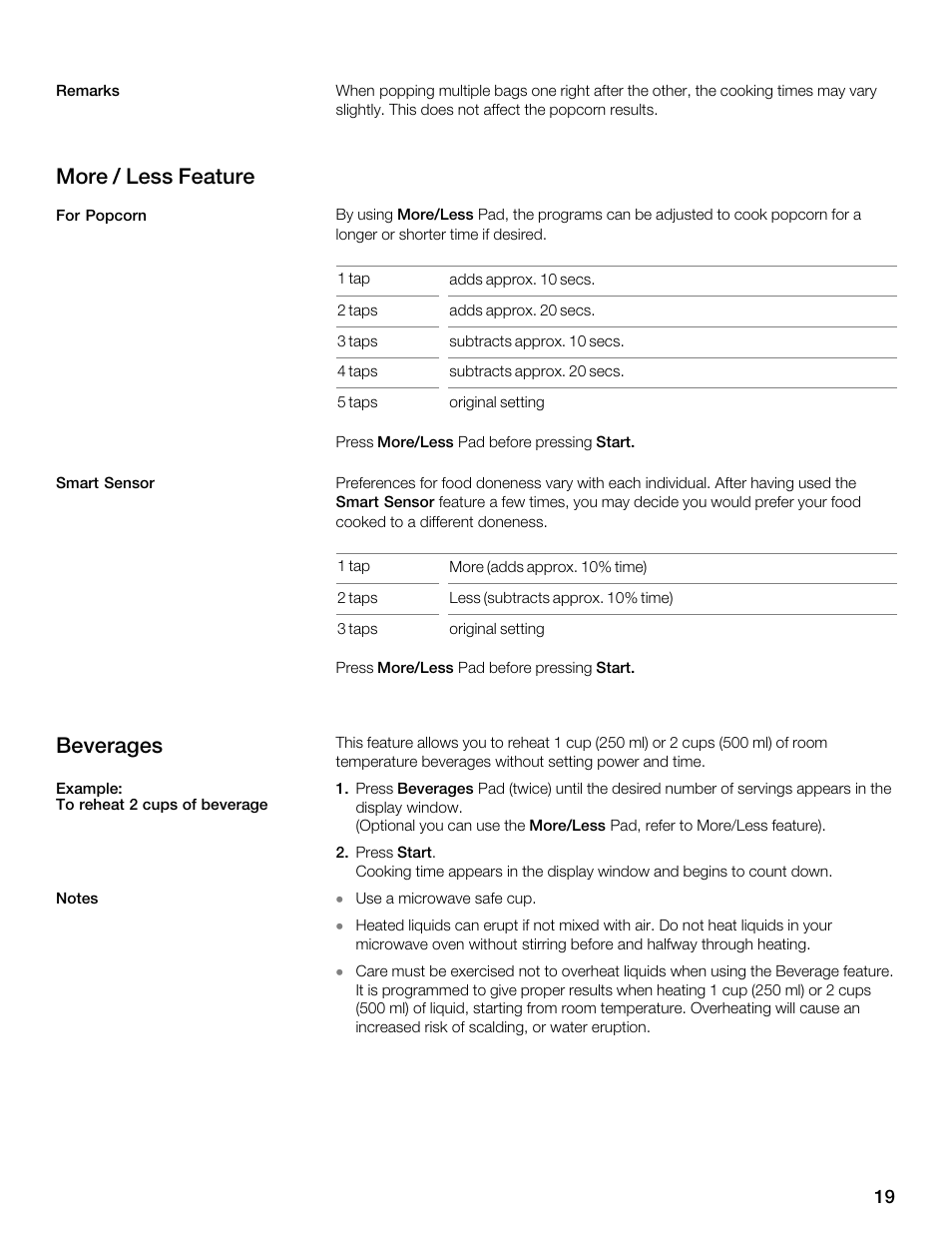 More / less feature, Beverages | Thermador MBEW User Manual | Page 19 / 124