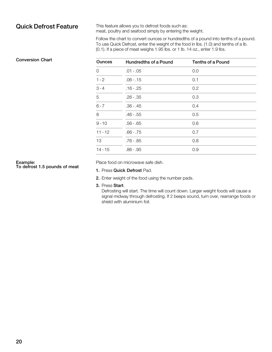 Quick defrost feature | Thermador MBEW User Manual | Page 20 / 124