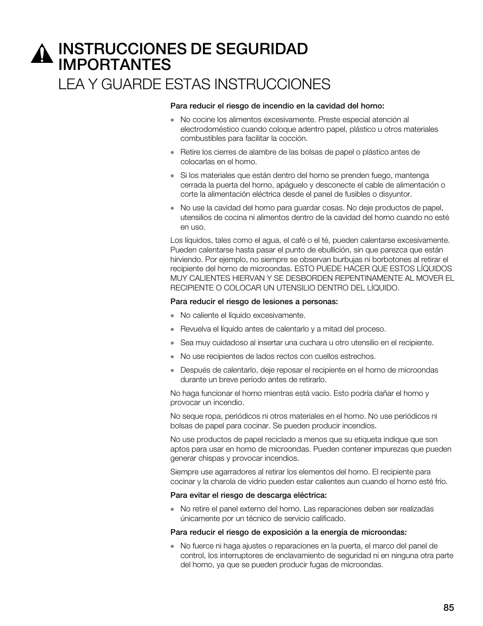 Instrucciones de seguridad importantes, Lea y guarde estas instrucciones | Thermador MBEW User Manual | Page 85 / 124