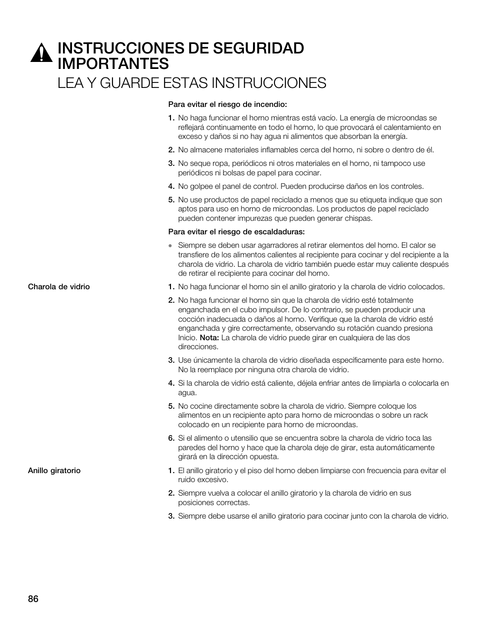 Instrucciones de seguridad importantes, Lea y guarde estas instrucciones | Thermador MBEW User Manual | Page 86 / 124
