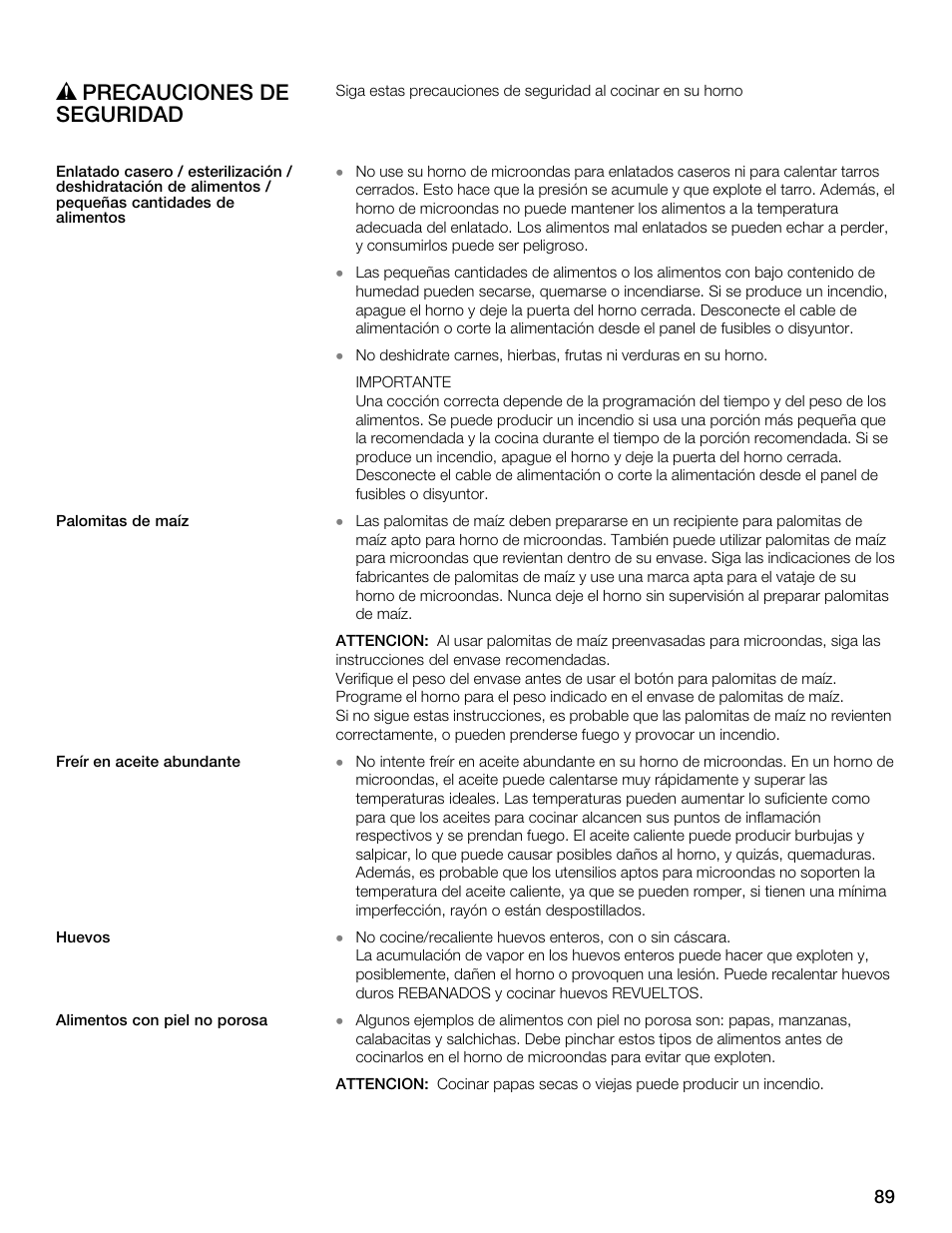 Ř precauciones de seguridad | Thermador MBEW User Manual | Page 89 / 124