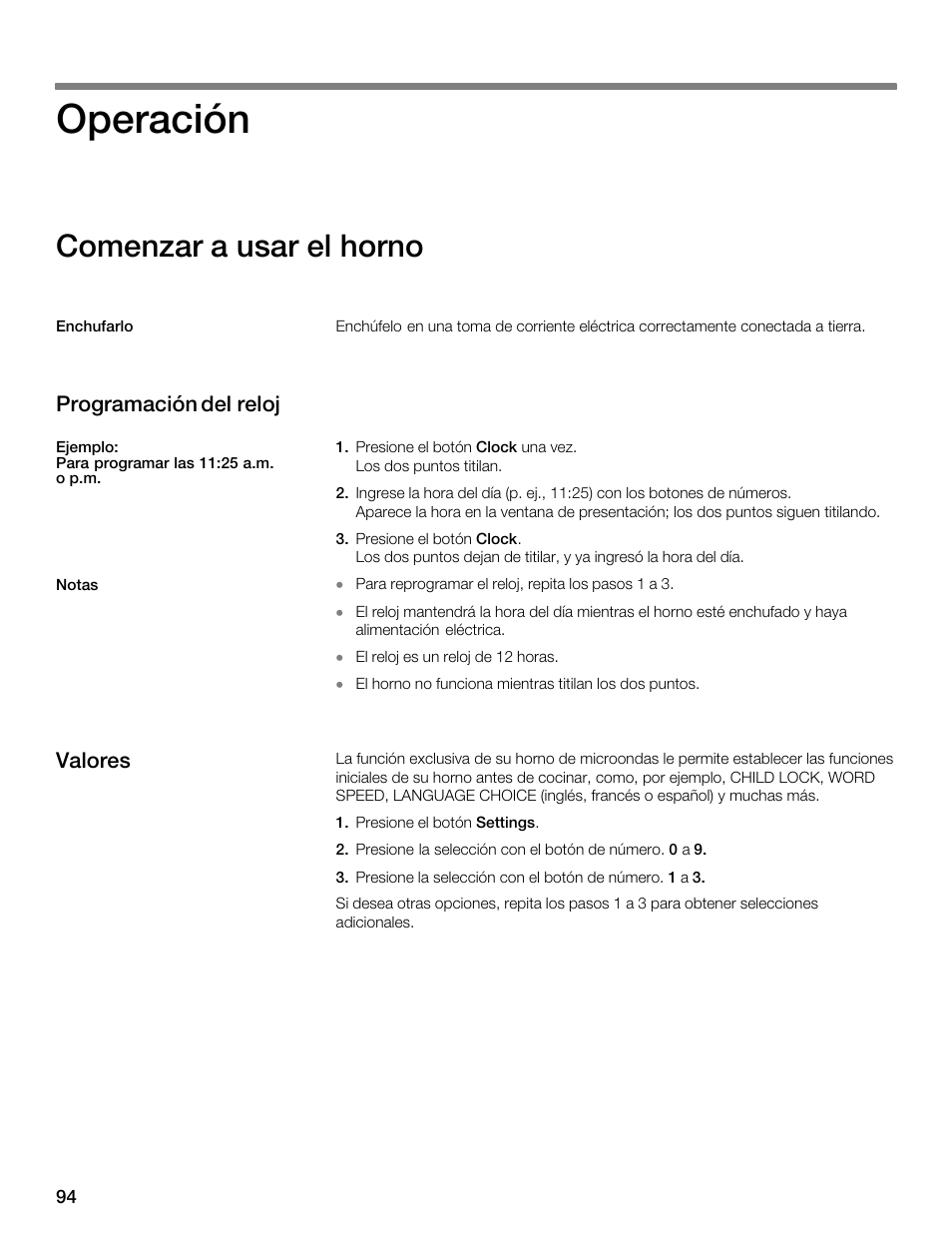 Operación, Comenzar a usar el horno | Thermador MBEW User Manual | Page 94 / 124