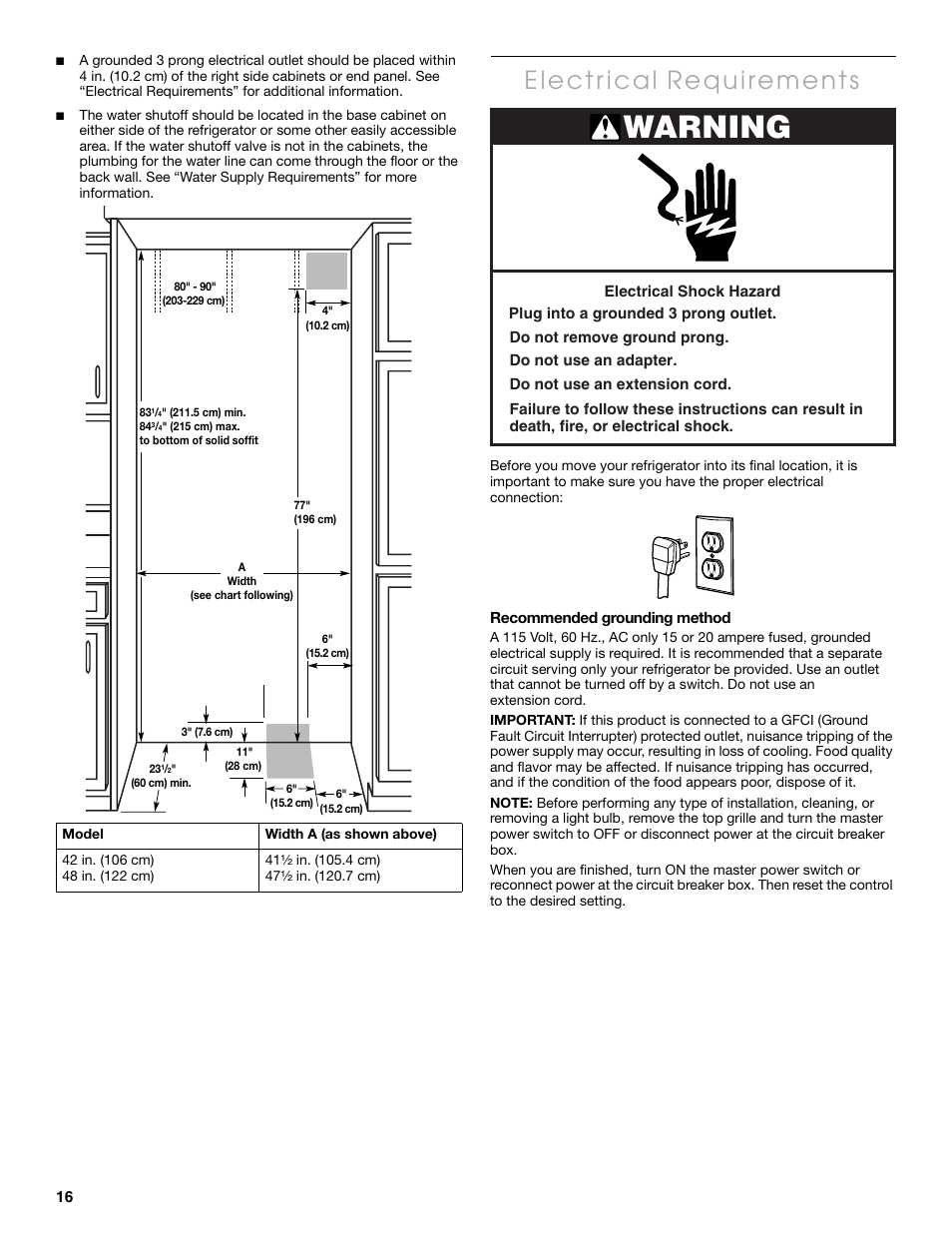 Warning | Thermador KBUIT4250A User Manual | Page 16 / 64