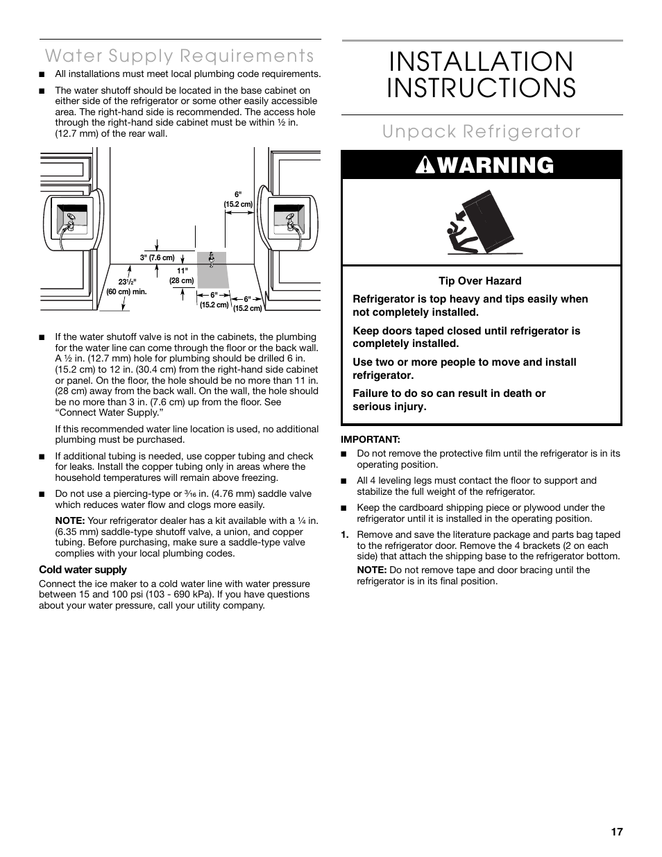 Installation instructions, Warning | Thermador KBUIT4250A User Manual | Page 17 / 64