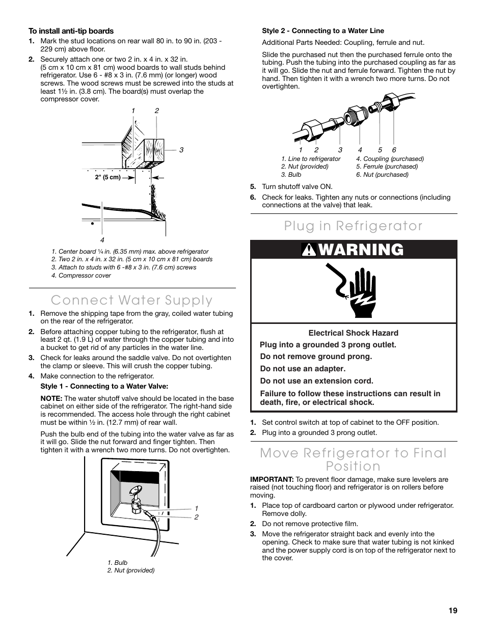 Warning | Thermador KBUIT4250A User Manual | Page 19 / 64