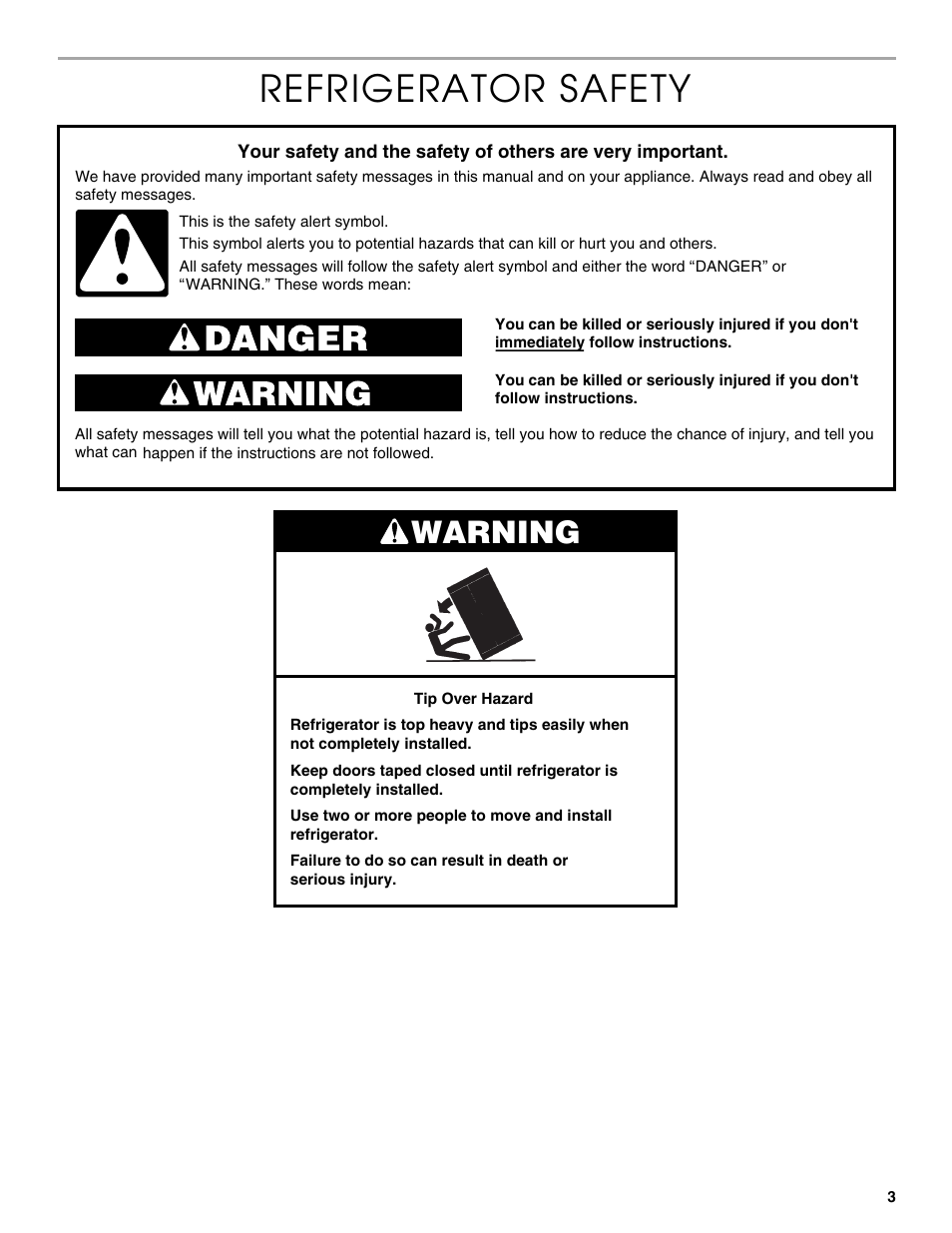 Refrigerator safety, Warning | Thermador KBUIT4250A User Manual | Page 3 / 64