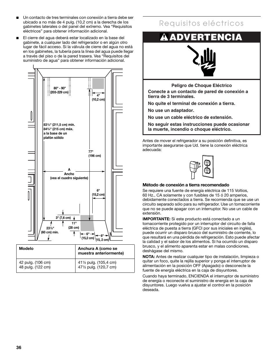 Advertencia | Thermador KBUIT4250A User Manual | Page 36 / 64