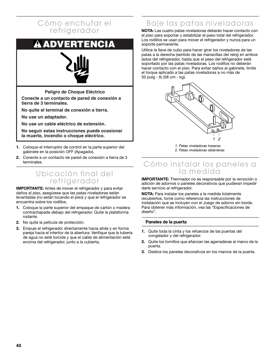 Advertencia | Thermador KBUIT4250A User Manual | Page 40 / 64