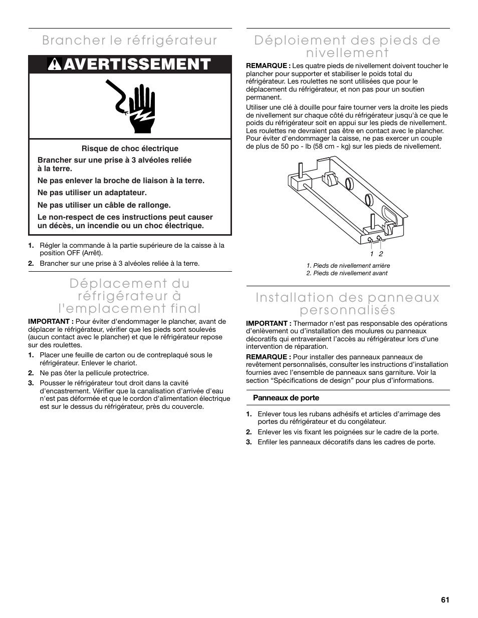 Avertissement | Thermador KBUIT4250A User Manual | Page 61 / 64