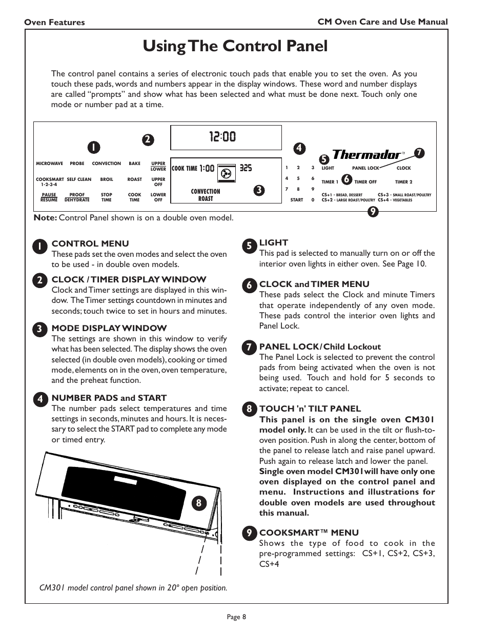 Using the control panel | Thermador CM302 User Manual | Page 10 / 64