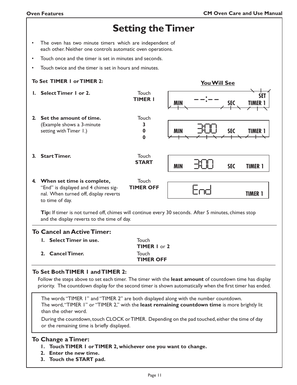 Setting the timer | Thermador CM302 User Manual | Page 13 / 64