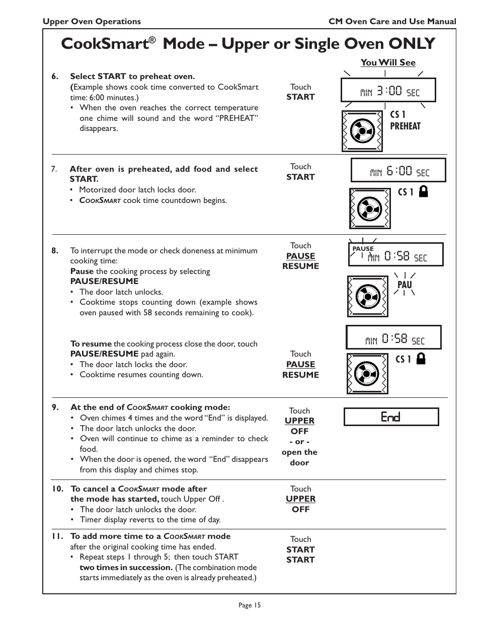 Cooksmart, Mode – upper or single oven only | Thermador CM302 User Manual | Page 17 / 64