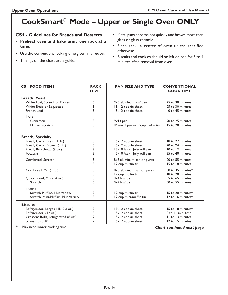 Cooksmart, Mode – upper or single oven only | Thermador CM302 User Manual | Page 18 / 64