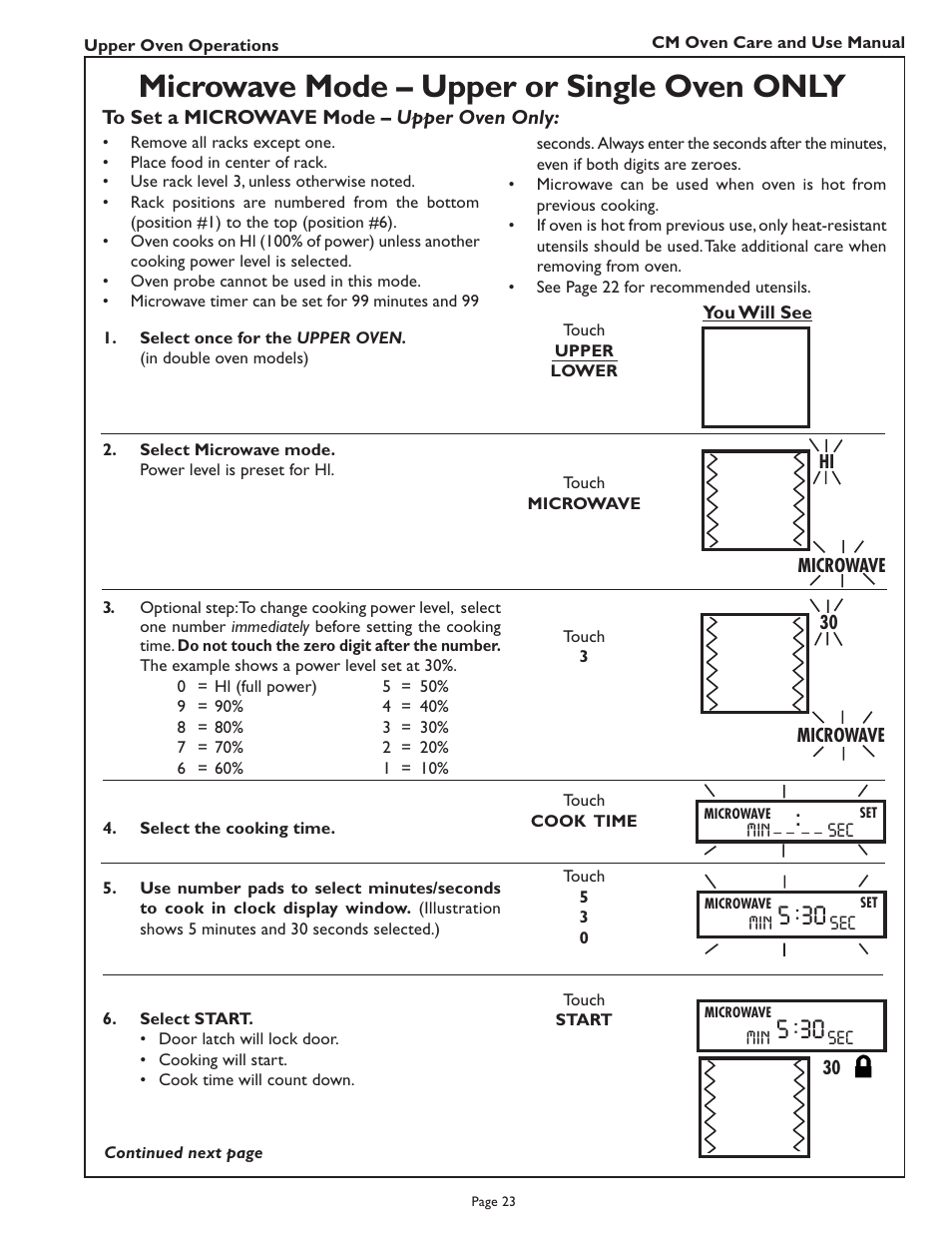 Microwave mode – upper or single oven only | Thermador CM302 User Manual | Page 25 / 64