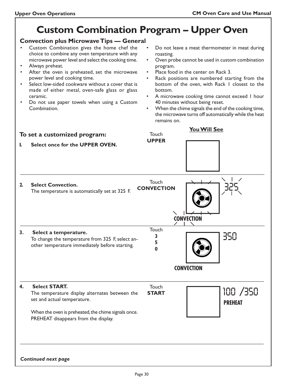 Custom combination program – upper oven | Thermador CM302 User Manual | Page 32 / 64