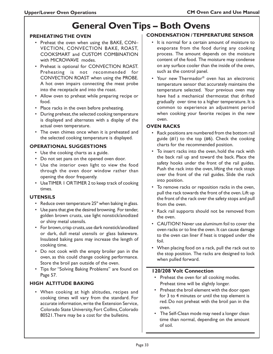 General oven tips – both ovens | Thermador CM302 User Manual | Page 35 / 64