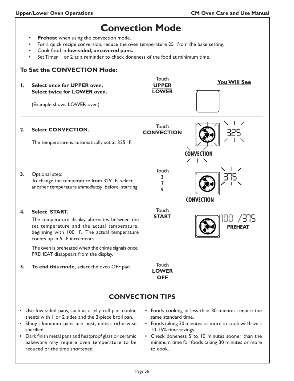 Convection mode | Thermador CM302 User Manual | Page 38 / 64