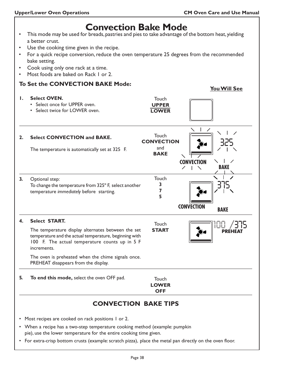 Convection bake mode | Thermador CM302 User Manual | Page 40 / 64